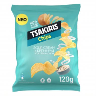 TSAKIRIS Chips πατατάκια με γεύση Sour Cream & Onion 120gr